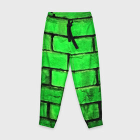 Детские брюки 3D с принтом Зелёные кирпичики в Санкт-Петербурге, 100% полиэстер | манжеты по низу, эластичный пояс регулируется шнурком, по бокам два кармана без застежек, внутренняя часть кармана из мелкой сетки | 3d | зелёные кирпичики | камень | краска | текстуры