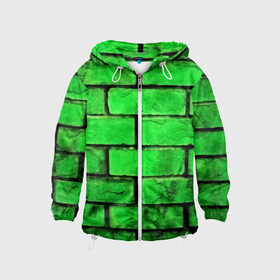 Детская ветровка 3D с принтом Зелёные кирпичики в Санкт-Петербурге, 100% полиэстер | подол и капюшон оформлены резинкой с фиксаторами, по бокам два кармана без застежек, один потайной карман на груди | 3d | зелёные кирпичики | камень | краска | текстуры