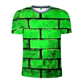 Мужская футболка 3D спортивная с принтом Зелёные кирпичики в Санкт-Петербурге, 100% полиэстер с улучшенными характеристиками | приталенный силуэт, круглая горловина, широкие плечи, сужается к линии бедра | 3d | зелёные кирпичики | камень | краска | текстуры