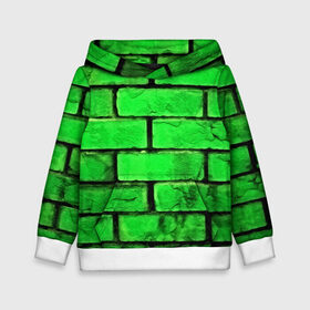 Детская толстовка 3D с принтом Зелёные кирпичики в Санкт-Петербурге, 100% полиэстер | двухслойный капюшон со шнурком для регулировки, мягкие манжеты на рукавах и по низу толстовки, спереди карман-кенгуру с мягким внутренним слоем | 3d | зелёные кирпичики | камень | краска | текстуры