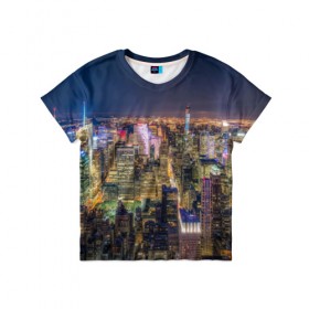 Детская футболка 3D с принтом Ночной город 3 в Санкт-Петербурге, 100% гипоаллергенный полиэфир | прямой крой, круглый вырез горловины, длина до линии бедер, чуть спущенное плечо, ткань немного тянется | Тематика изображения на принте: город | здания | небо | ночь | свет