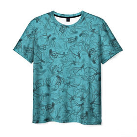 Мужская футболка 3D с принтом Осьминоги в Санкт-Петербурге, 100% полиэфир | прямой крой, круглый вырез горловины, длина до линии бедер | дайвинг | кракен | ктулху | малюск | море | океан | осьминог | паттерн | рыбалка | спрут