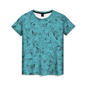 Женская футболка 3D с принтом Осьминоги в Санкт-Петербурге, 100% полиэфир ( синтетическое хлопкоподобное полотно) | прямой крой, круглый вырез горловины, длина до линии бедер | дайвинг | кракен | ктулху | малюск | море | океан | осьминог | паттерн | рыбалка | спрут