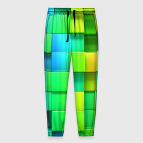 Мужские брюки 3D с принтом Пазлы в Санкт-Петербурге, 100% полиэстер | манжеты по низу, эластичный пояс регулируется шнурком, по бокам два кармана без застежек, внутренняя часть кармана из мелкой сетки | абстракция | годнота | зеленый. кубы | пазлы | радуга | яркий