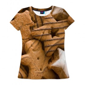 Женская футболка 3D с принтом Печенье 4 в Санкт-Петербурге, 100% полиэфир ( синтетическое хлопкоподобное полотно) | прямой крой, круглый вырез горловины, длина до линии бедер | выпечка | десерт | еда | печенье | сладкое | текстуры