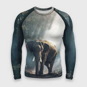 Мужской рашгард 3D с принтом Слон в лесу в Санкт-Петербурге,  |  | африка | африканский | бивни | большой | гигант джунгли | зоопарк | индийский | индия | лесной великан | мамонт | огромный | саванна | сафари | серый | слон | слоненок | слониха | стадо | уши | хобот