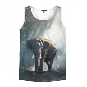 Мужская майка 3D с принтом Слон в лесу в Санкт-Петербурге, 100% полиэстер | круглая горловина, приталенный силуэт, длина до линии бедра. Пройма и горловина окантованы тонкой бейкой | африка | африканский | бивни | большой | гигант джунгли | зоопарк | индийский | индия | лесной великан | мамонт | огромный | саванна | сафари | серый | слон | слоненок | слониха | стадо | уши | хобот
