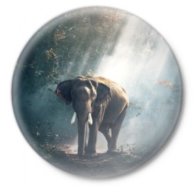 Значок с принтом Слон в лесу в Санкт-Петербурге,  металл | круглая форма, металлическая застежка в виде булавки | африка | африканский | бивни | большой | гигант джунгли | зоопарк | индийский | индия | лесной великан | мамонт | огромный | саванна | сафари | серый | слон | слоненок | слониха | стадо | уши | хобот