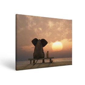 Холст прямоугольный с принтом Слон с собакой на лавке, закат в Санкт-Петербурге, 100% ПВХ |  | Тематика изображения на принте: 
