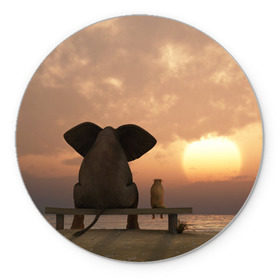 Коврик круглый с принтом Слон с собакой на лавке, закат в Санкт-Петербурге, резина и полиэстер | круглая форма, изображение наносится на всю лицевую часть | 