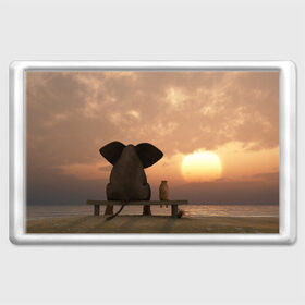 Магнит 45*70 с принтом Слон с собакой на лавке, закат в Санкт-Петербурге, Пластик | Размер: 78*52 мм; Размер печати: 70*45 | Тематика изображения на принте: 