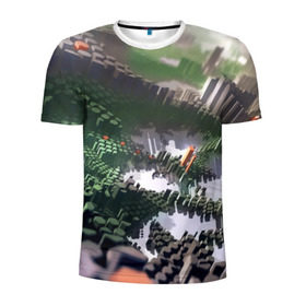 Мужская футболка 3D спортивная с принтом Объемный эквалайзер в Санкт-Петербурге, 100% полиэстер с улучшенными характеристиками | приталенный силуэт, круглая горловина, широкие плечи, сужается к линии бедра | Тематика изображения на принте: 3д | графика | зеленый | объемный | оранжевый | эквалайзер