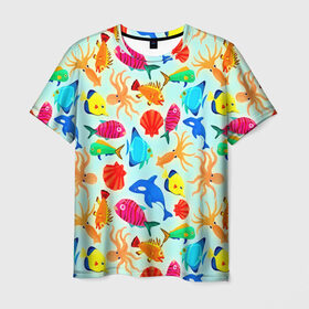 Мужская футболка 3D с принтом Рыбки в Санкт-Петербурге, 100% полиэфир | прямой крой, круглый вырез горловины, длина до линии бедер | 3d | вода | другие | животные | красивые | лето | море | океан | прикольные | природа | разноцветные | рыба | текстуры | цветные | яркие