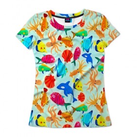 Женская футболка 3D с принтом Рыбки в Санкт-Петербурге, 100% полиэфир ( синтетическое хлопкоподобное полотно) | прямой крой, круглый вырез горловины, длина до линии бедер | 3d | вода | другие | животные | красивые | лето | море | океан | прикольные | природа | разноцветные | рыба | текстуры | цветные | яркие