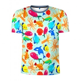 Мужская футболка 3D спортивная с принтом Рыбки в Санкт-Петербурге, 100% полиэстер с улучшенными характеристиками | приталенный силуэт, круглая горловина, широкие плечи, сужается к линии бедра | 3d | вода | другие | животные | красивые | лето | море | океан | прикольные | природа | разноцветные | рыба | текстуры | цветные | яркие