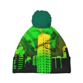 Шапка 3D c помпоном с принтом Город в красках в Санкт-Петербурге, 100% полиэстер | универсальный размер, печать по всей поверхности изделия | 3d | город | другие | зеленый | картинка | красивые | краски | прикольные | пятна | радуга | свет | цветные | яркие