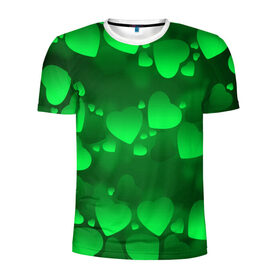 Мужская футболка 3D спортивная с принтом Зеленые сердечки в Санкт-Петербурге, 100% полиэстер с улучшенными характеристиками | приталенный силуэт, круглая горловина, широкие плечи, сужается к линии бедра | Тематика изображения на принте: 14 февраля | 3d | день святого валентина | другие | зеленые | картинки | красивые | любовь | праздник | прикольные | сердечки | текстуры | яркие