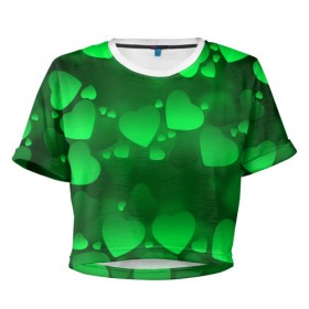 Женская футболка 3D укороченная с принтом Зеленые сердечки в Санкт-Петербурге, 100% полиэстер | круглая горловина, длина футболки до линии талии, рукава с отворотами | Тематика изображения на принте: 14 февраля | 3d | день святого валентина | другие | зеленые | картинки | красивые | любовь | праздник | прикольные | сердечки | текстуры | яркие