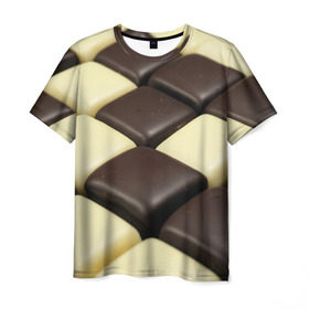 Мужская футболка 3D с принтом Шоколадные конфеты в Санкт-Петербурге, 100% полиэфир | прямой крой, круглый вырез горловины, длина до линии бедер | десерт | еда | конфеты | сладкое | структуры | шахматы | шоколад