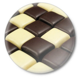 Значок с принтом Шоколадные конфеты в Санкт-Петербурге,  металл | круглая форма, металлическая застежка в виде булавки | Тематика изображения на принте: десерт | еда | конфеты | сладкое | структуры | шахматы | шоколад