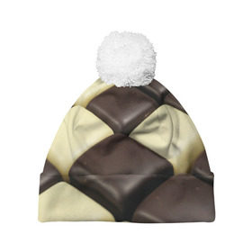 Шапка 3D c помпоном с принтом Шоколадные конфеты в Санкт-Петербурге, 100% полиэстер | универсальный размер, печать по всей поверхности изделия | десерт | еда | конфеты | сладкое | структуры | шахматы | шоколад