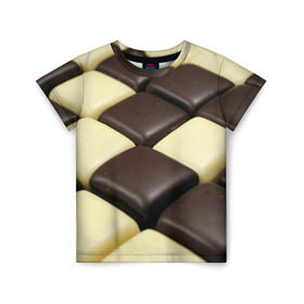 Детская футболка 3D с принтом Шоколадные конфеты в Санкт-Петербурге, 100% гипоаллергенный полиэфир | прямой крой, круглый вырез горловины, длина до линии бедер, чуть спущенное плечо, ткань немного тянется | Тематика изображения на принте: десерт | еда | конфеты | сладкое | структуры | шахматы | шоколад