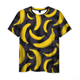 Мужская футболка 3D с принтом Бананы в Санкт-Петербурге, 100% полиэфир | прямой крой, круглый вырез горловины, длина до линии бедер | Тематика изображения на принте: bananas | food. vegan | fruit | yellow | бананы | веган | еда | желтый | фрукты