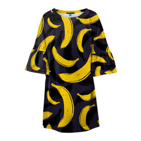 Детское платье 3D с принтом Бананы в Санкт-Петербурге, 100% полиэстер | прямой силуэт, чуть расширенный к низу. Круглая горловина, на рукавах — воланы | Тематика изображения на принте: bananas | food. vegan | fruit | yellow | бананы | веган | еда | желтый | фрукты
