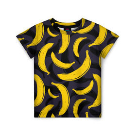 Детская футболка 3D с принтом Бананы в Санкт-Петербурге, 100% гипоаллергенный полиэфир | прямой крой, круглый вырез горловины, длина до линии бедер, чуть спущенное плечо, ткань немного тянется | bananas | food. vegan | fruit | yellow | бананы | веган | еда | желтый | фрукты