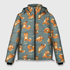 Мужская зимняя куртка 3D с принтом Foxes yoga в Санкт-Петербурге, верх — 100% полиэстер; подкладка — 100% полиэстер; утеплитель — 100% полиэстер | длина ниже бедра, свободный силуэт Оверсайз. Есть воротник-стойка, отстегивающийся капюшон и ветрозащитная планка. 

Боковые карманы с листочкой на кнопках и внутренний карман на молнии. | Тематика изображения на принте: fitness | fox | yoga | йога | лис | лиса | лисенок | фитнесс