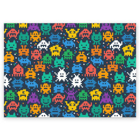 Поздравительная открытка с принтом Монстры пиксели в Санкт-Петербурге, 100% бумага | плотность бумаги 280 г/м2, матовая, на обратной стороне линовка и место для марки
 | camo | camouflage | game | halloween | minecraft | pacman | pixel | space invaders | игра | камуфляж | классика | майнкрафт | монстры | пиксели | пиксель | хэллоуин