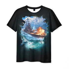 Мужская футболка 3D с принтом Корабль в Санкт-Петербурге, 100% полиэфир | прямой крой, круглый вырез горловины, длина до линии бедер | 9 мая | вмф | вмф россии | военно морской флот | день победы | корабль | море | россия