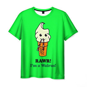 Мужская футболка 3D с принтом Смешное мороженко в Санкт-Петербурге, 100% полиэфир | прямой крой, круглый вырез горловины, длина до линии бедер | минимализм | мороженко | я морж
