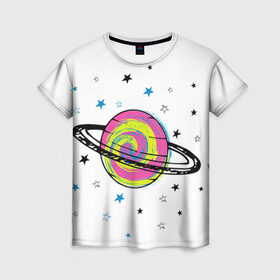Женская футболка 3D с принтом Планета в Санкт-Петербурге, 100% полиэфир ( синтетическое хлопкоподобное полотно) | прямой крой, круглый вырез горловины, длина до линии бедер | звезда | звезды | космос | планета | планеты | ракета | ракеты