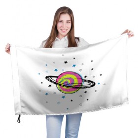 Флаг 3D с принтом Планета в Санкт-Петербурге, 100% полиэстер | плотность ткани — 95 г/м2, размер — 67 х 109 см. Принт наносится с одной стороны | звезда | звезды | космос | планета | планеты | ракета | ракеты