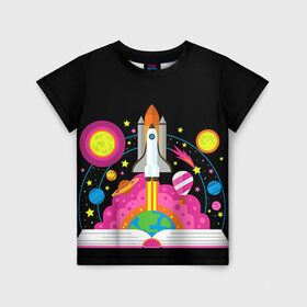 Детская футболка 3D с принтом Космос в Санкт-Петербурге, 100% гипоаллергенный полиэфир | прямой крой, круглый вырез горловины, длина до линии бедер, чуть спущенное плечо, ткань немного тянется | звезды | космос | планета | ракета