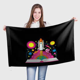 Флаг 3D с принтом Космос в Санкт-Петербурге, 100% полиэстер | плотность ткани — 95 г/м2, размер — 67 х 109 см. Принт наносится с одной стороны | звезды | космос | планета | ракета