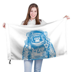 Флаг 3D с принтом Космомакака в Санкт-Петербурге, 100% полиэстер | плотность ткани — 95 г/м2, размер — 67 х 109 см. Принт наносится с одной стороны | день космонавтики | звезда | звезды | космонавт | космонавты | космос | планета | планеты | ракета | ракеты