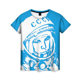 Женская футболка 3D с принтом Гагарин 1 в Санкт-Петербурге, 100% полиэфир ( синтетическое хлопкоподобное полотно) | прямой крой, круглый вырез горловины, длина до линии бедер | гагарин | день космонавтики | звезды | космос