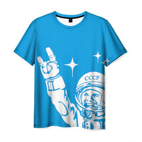 Мужская футболка 3D с принтом Гагарин 2 в Санкт-Петербурге, 100% полиэфир | прямой крой, круглый вырез горловины, длина до линии бедер | Тематика изображения на принте: гагарин | день космонавтики | звезды | космос
