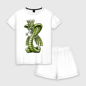 Женская пижама с шортиками хлопок с принтом Королевская кобра в Санкт-Петербурге, 100% хлопок | футболка прямого кроя, шорты свободные с широкой мягкой резинкой | дракон | змея | кобра | корона | монстр