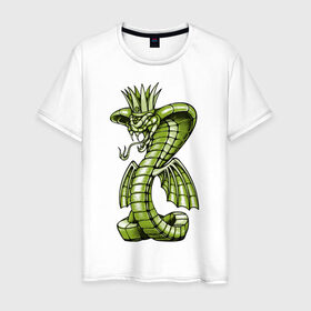 Мужская футболка хлопок с принтом Королевская кобра в Санкт-Петербурге, 100% хлопок | прямой крой, круглый вырез горловины, длина до линии бедер, слегка спущенное плечо. | дракон | змея | кобра | корона | монстр