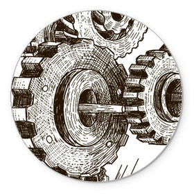 Коврик круглый с принтом Leonardo Da Vinci в Санкт-Петербурге, резина и полиэстер | круглая форма, изображение наносится на всю лицевую часть | винчи | да | изобретение | леонардо | шестеренки
