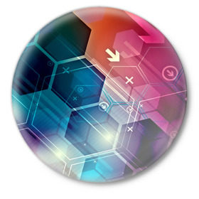 Значок с принтом Hi-tech в Санкт-Петербурге,  металл | круглая форма, металлическая застежка в виде булавки | html | коды | нано | программный код | синий | хайтек