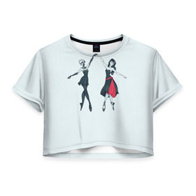Женская футболка 3D укороченная с принтом Ballerinas TWP в Санкт-Петербурге, 100% полиэстер | круглая горловина, длина футболки до линии талии, рукава с отворотами | 21 pilots | twenty one pilots