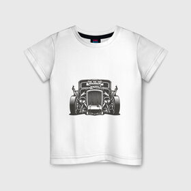 Детская футболка хлопок с принтом Hot Rod в Санкт-Петербурге, 100% хлопок | круглый вырез горловины, полуприлегающий силуэт, длина до линии бедер | Тематика изображения на принте: авто | автомобиль | классика | машина | огонь | пламя | ретро | род | суперкар | хот