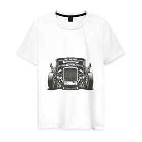 Мужская футболка хлопок с принтом Hot Rod в Санкт-Петербурге, 100% хлопок | прямой крой, круглый вырез горловины, длина до линии бедер, слегка спущенное плечо. | Тематика изображения на принте: авто | автомобиль | классика | машина | огонь | пламя | ретро | род | суперкар | хот