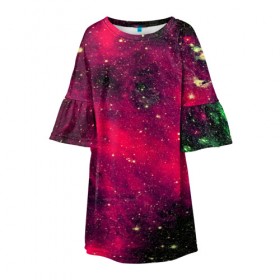 Детское платье 3D с принтом Розовый космос в Санкт-Петербурге, 100% полиэстер | прямой силуэт, чуть расширенный к низу. Круглая горловина, на рукавах — воланы | nebula | space | star | вселенная | звезды | земля | космический | космос | планеты | плеяды | пространство | созвездие