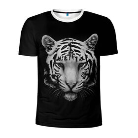 Мужская футболка 3D спортивная с принтом Тигр в Санкт-Петербурге, 100% полиэстер с улучшенными характеристиками | приталенный силуэт, круглая горловина, широкие плечи, сужается к линии бедра | белый тигр | кошка | тигр