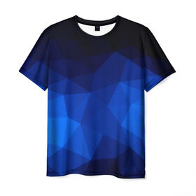 Мужская футболка 3D с принтом Синие полигоны в Санкт-Петербурге, 100% полиэфир | прямой крой, круглый вырез горловины, длина до линии бедер | абстракция | бумага | геометрия | грани | изгиб | линии | полигоны | полосы | постель | розовый | сочетания | текстура | треугольники